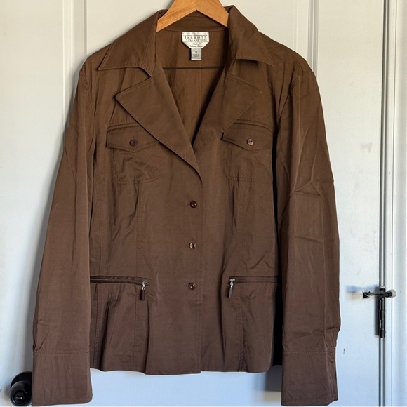 TALBOTS Collection Women Brown Viscose Cotton Field Jacket Button/Pocket Size 16 - Picture 3 of 10